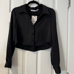 Zara Satin Cropped Shirt, size small
